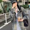 Retro gewaschene Distressed-Denimjacke für Damen - 2025 Locker Mittellang Hong Kong Stil, Frühling/Herbst Mode
