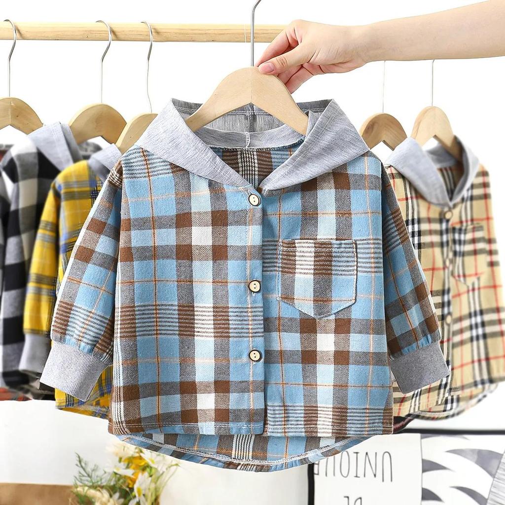 Toddler Boys Hooded Shirts Long Sleeve Cotton Blouse Clothes Jacket Tops