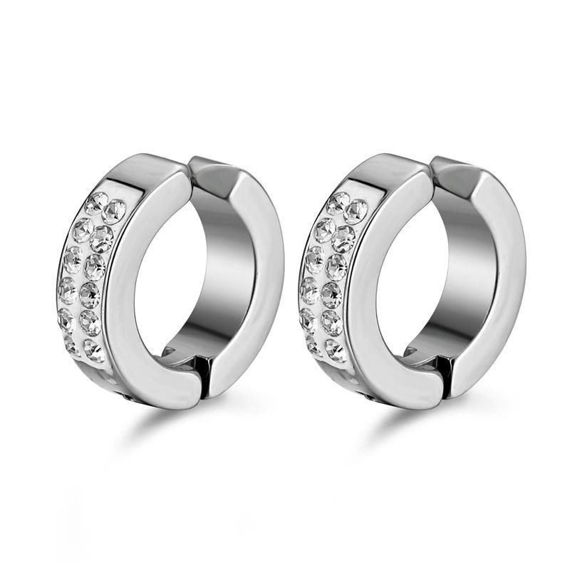 1pair Unisex Minimalist Punk Hip Hop Stainless Steel Ear Clips with Cubic Zirconia for Men Women Daily Wear Party Jewelry Gift