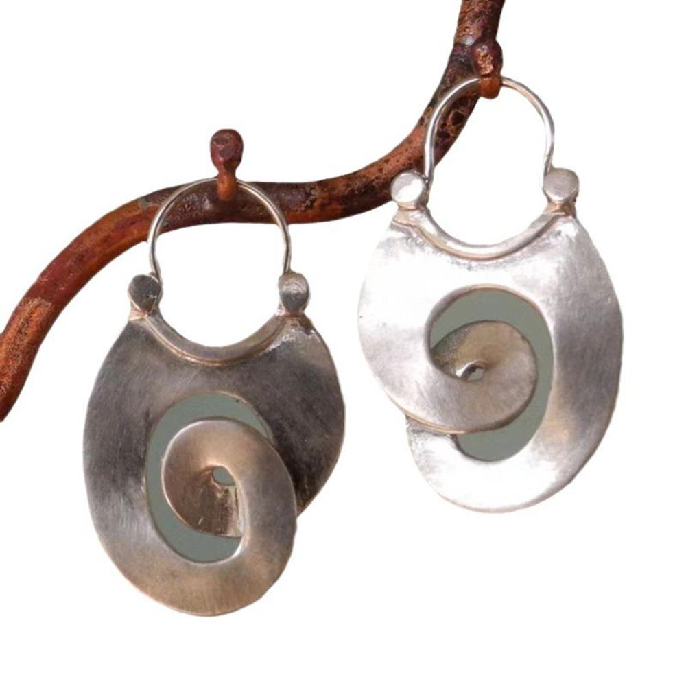 Alloy Silver Big Hoop Earrings Silvery Retro Fashion Earrings Exaggerated Hoop Earrings  Women