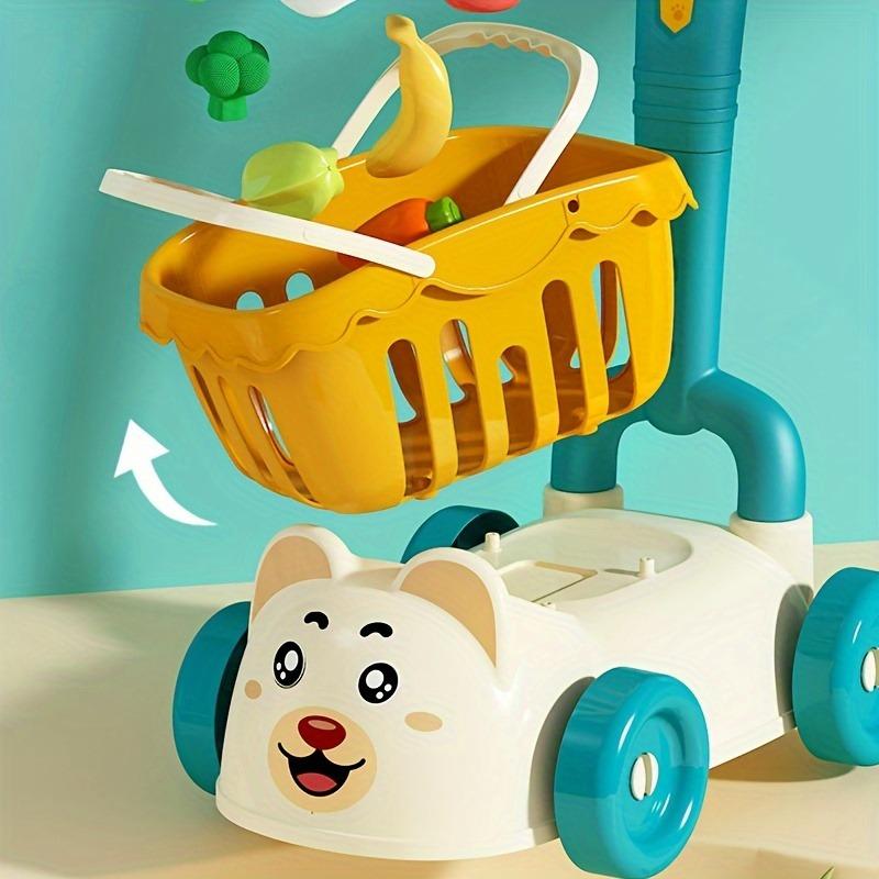 Kids Shopping Cart Trolley Play Set with Food Fruit Vegetables Accessories Play House Educational Toy Simulation Gifts for Girls