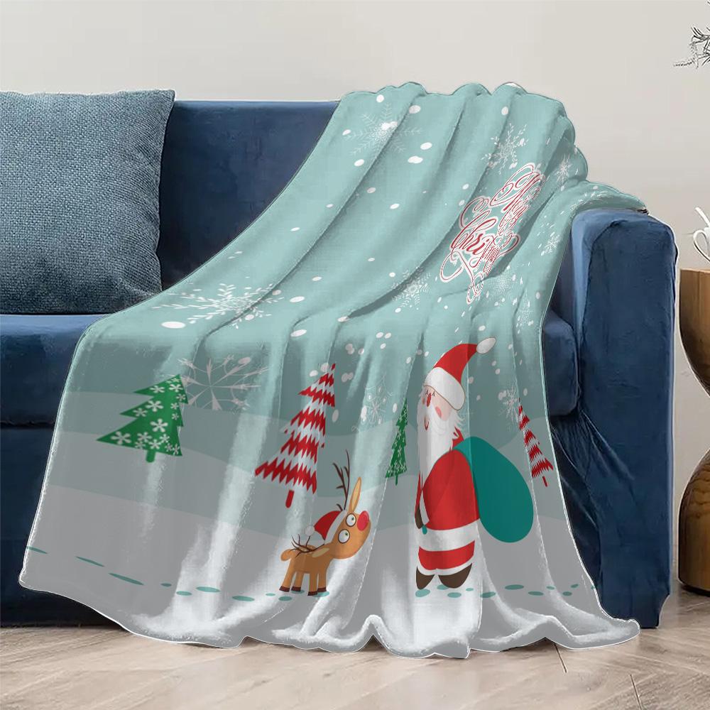 TU Christmas Throw Blanket Cozy Reindeer Santa Claus Festive Holiday Bedspread Gift Decor Home Couch Cover Warm Soft Plush