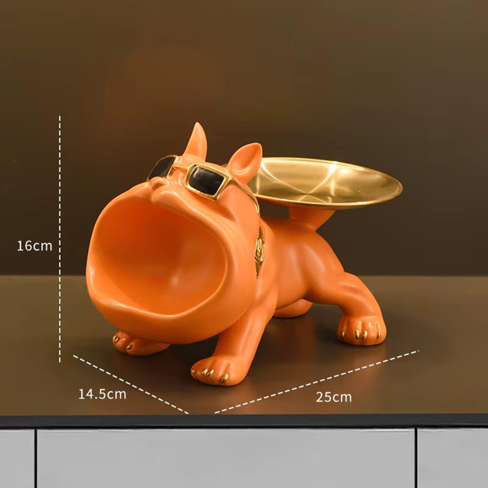 Orange Bulldog Statue Storage Tray Ornament Animal Dog Decoration Resin Craft Art Sculpture Home Decoration Gift