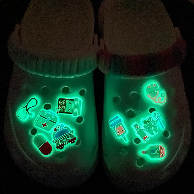 1Pcs Luminous Nurse Shoe Decoration Shoe Charms Pin for Cute Stethoscope Syringe Pill Medical Shoes Charms Clog Women Man