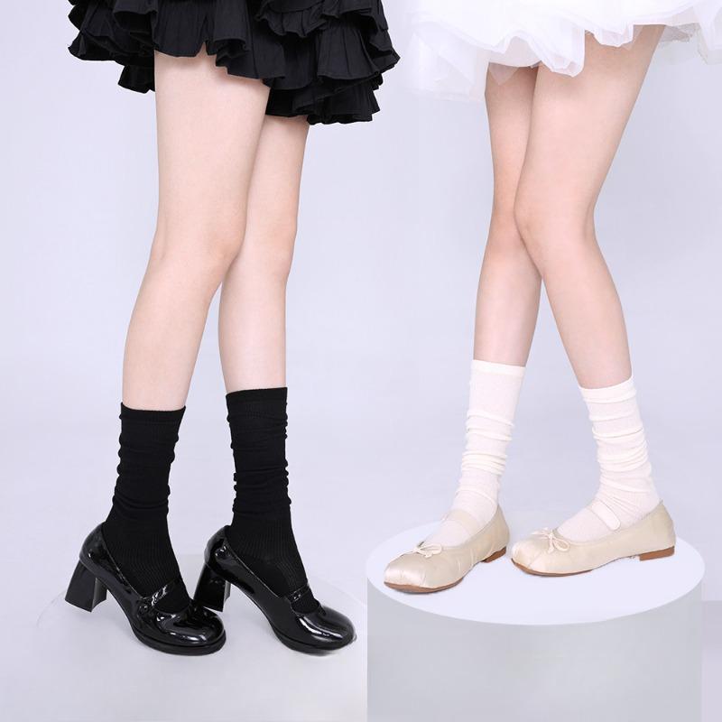 

Ballet Girl Socks: Solid-colored Long Pile Socks, Spring and Summer Calf Socks, Thin Ballet-style White Vertical Strip Pile Long Socks 1 pair фіолетовий
