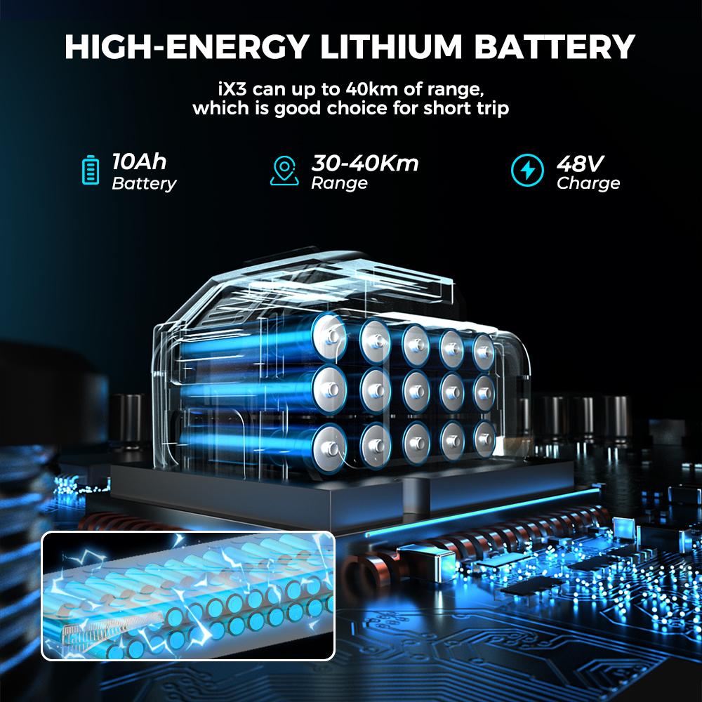 iScooter ელექტრო სკუტერი IX3 800W 10 დიუმიანი Off Road საბურავი 10Ah 40km/h APP Control წინა და უკანა დარტყმის შთანთქმით