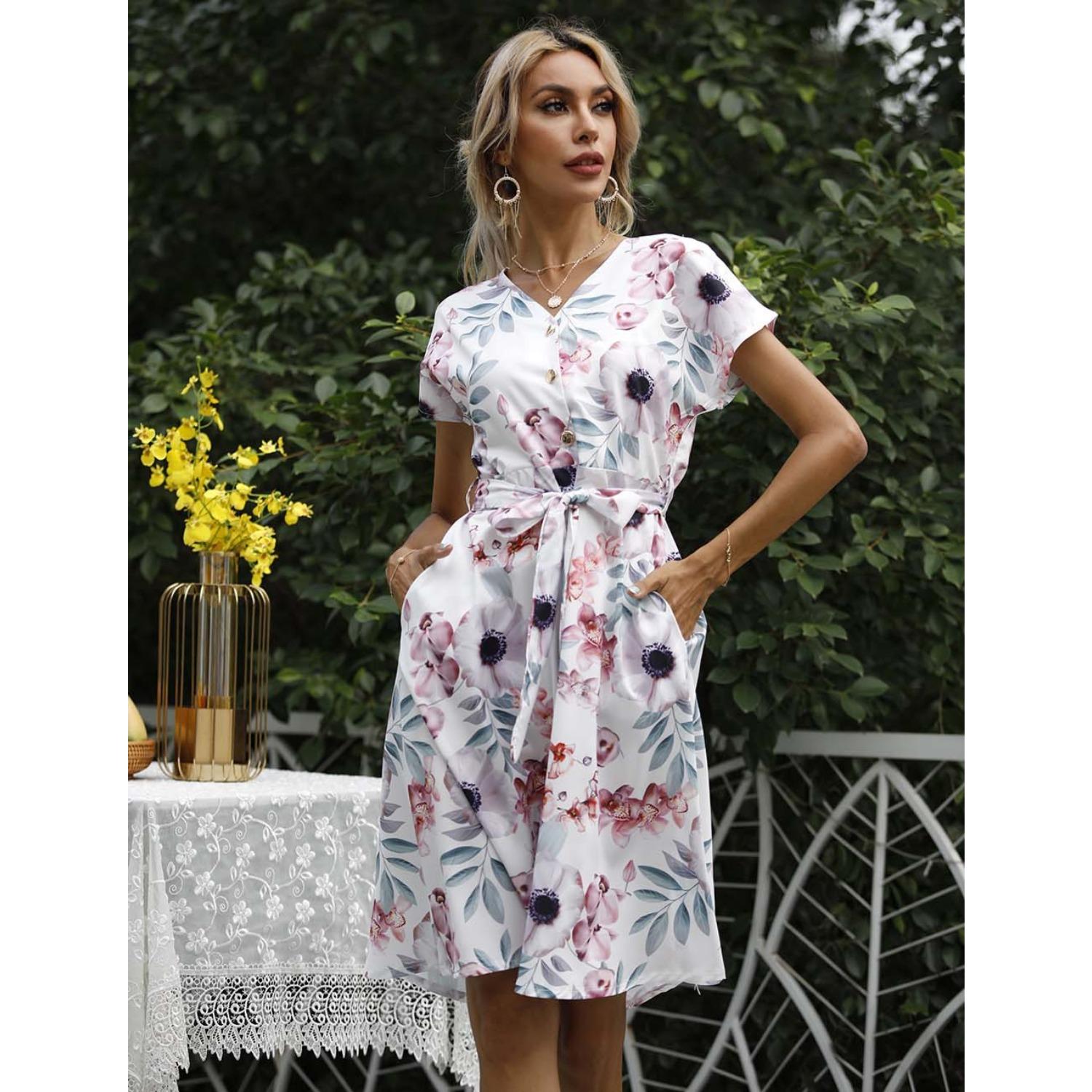 

2025 Новое женское модное элегантное платье весна-лето с принтом, тонкая талия, тренд, свободное и удобное платье 2XL