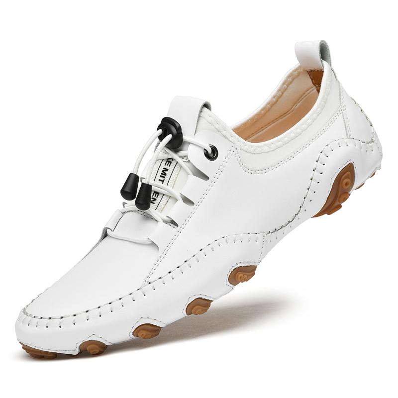 Fashion New Casual Shoes Men Leather White Sneakers Summer Breathable Men's Shoes Fashion Driving Shoes Plus Size 38-47 Flats Trainers