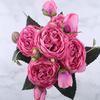 30cm Rose Pink Silk Peony Artificial Flowers Bouquet 5 Big Head and 4 Bud Cheap Fake Flowers for Home Wedding Decoration Indoor