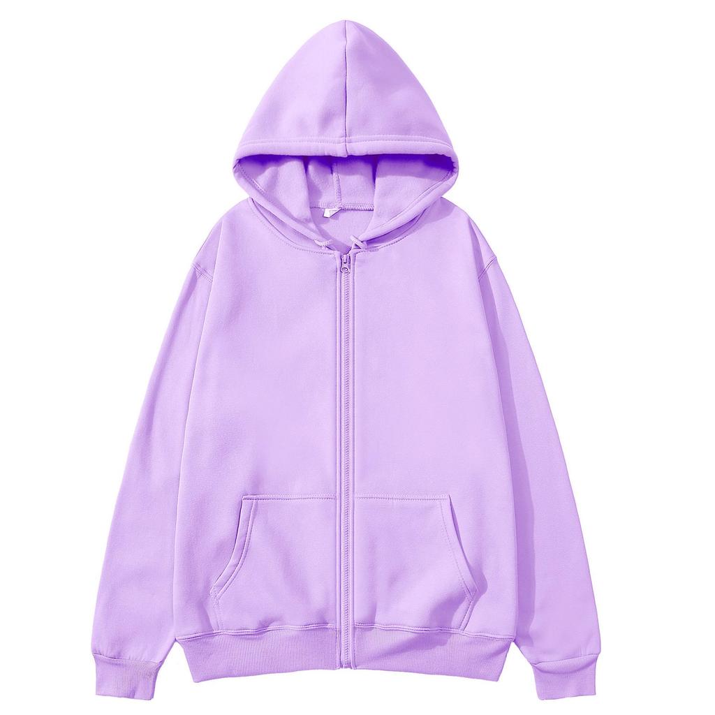 European & American Unisex Zip-Up Fleece Hoodie: Solid Color, Autumn/Winter Sportswear