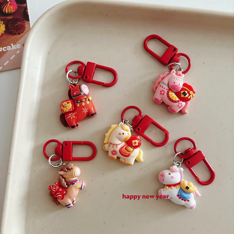 Roztomilý kreslený poník Klíčenka Kawaii Maskot Roku Koně Dekorace Kreativita Koňský Přívěsek Doplňky Dárek k Roku