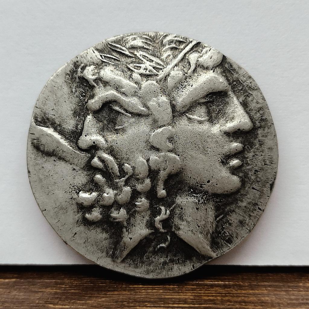 Zeus and Hera double-sided coin, ancient Greek silver coin, vintage coin, sculpture, mythology, Homer, ancient coin collection