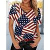 2025 New Star Print Women's T-Shirt Plus Size Top America Flag Summer Women's Trendy Clothing Short Sleeve Shirt V-Neck Blouse