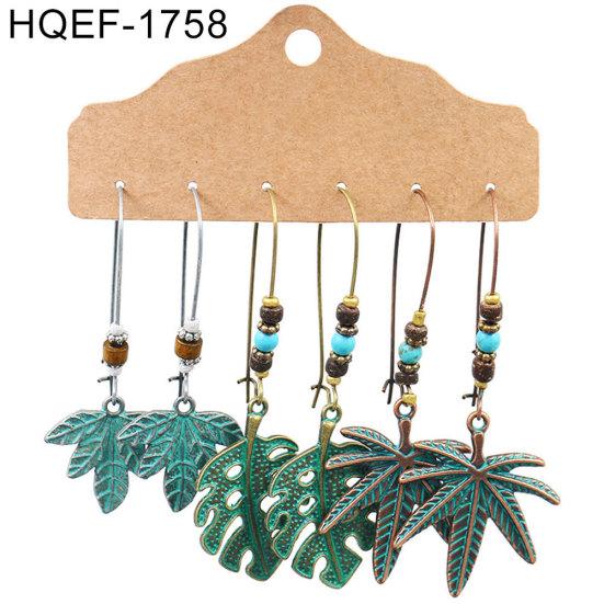 3Pairs Women Hollow Leaf Teardrop Round Dangle Ear Stud Hook Earrings Jewelry