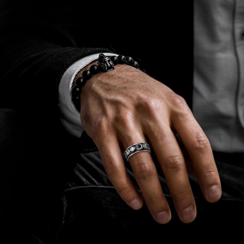 Rotatable Stress Relief Ring Eternal Star And Moon Design Mens Fashion Jewelry