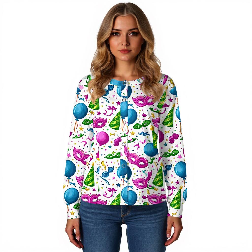 Damski casualowy kardigan z długim rękawem, jednorzędowy, z nadrukiem, odzież ochronna