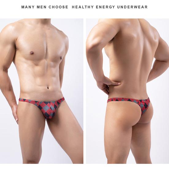 Pánská tanga Károvaný potisk Sexy každodenní nošení Pánské elastické pas G-string kalhotky
