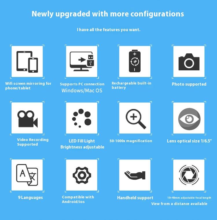 Wifi Digital Microscope Repair Microscope Skin Hair Inspection Microscope High-Definition Digital Microscope