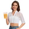 Women Lace Short Shirt Stand Collar Button Front Vintage Style Tops See-through Lace Oktoberfest