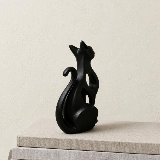 3D Printed Hollow Cat Figurine Modern Abstract Sitting Kitten Statue Artistic Animal Sculpture