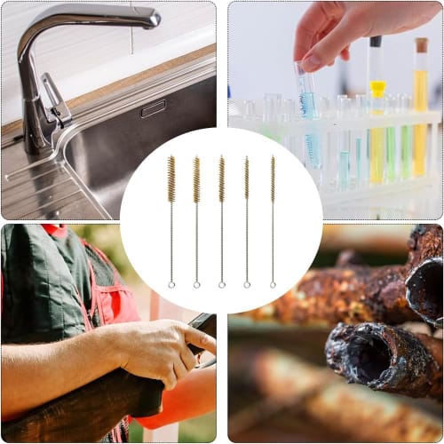 5-Piece Brass Wire Brush Set, Approximately 30cm Long, Metal Brush, Polishing Brush, Cleaning Kit, Tube Brush, for Pipe and Tube Cleaning, Diameters 6