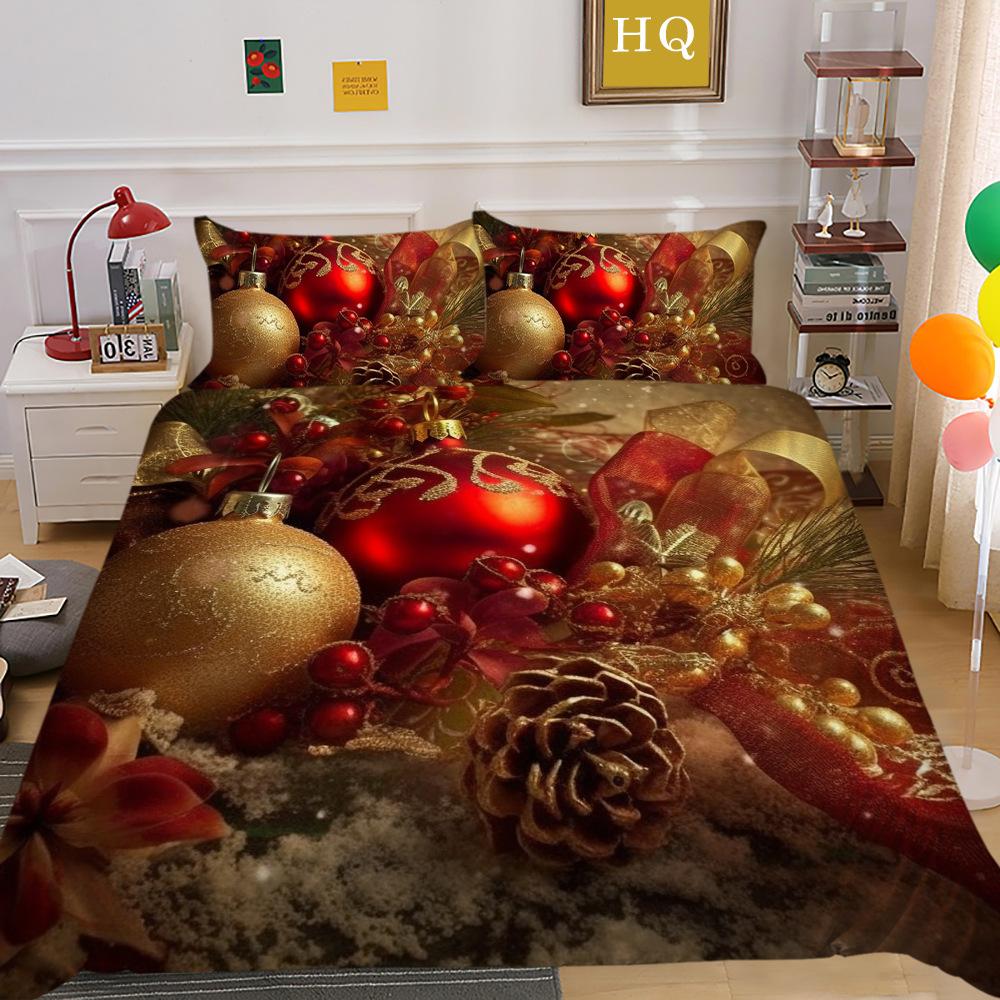 Christmas Digital Printing 3D Printing Polyester Pillowcase Quilt Cover Two or Three-piece Set Is Available
