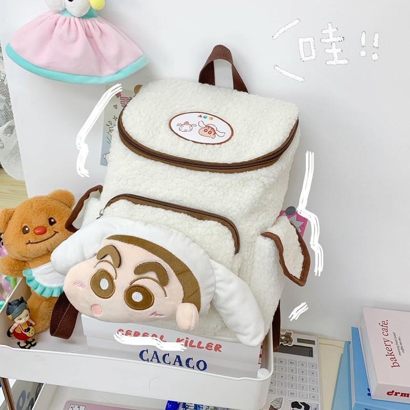 Chan Shin Crayon Plush Cartoon Backpack With Inner Zip Pouch Trendy Look Casual