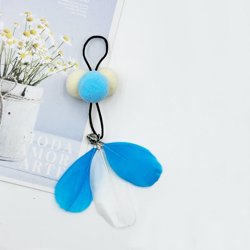 

Игрушка для питомца, красочная цепочка из перьев, заменяет мячик-голову и палочку-игрушку для кошки для самостоятельного развлечения и релаксации синий