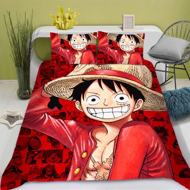 One-Piece Anime Duvet Cover Set Printed Nika Luffy Gear Cartoon Twin Size Bedding 3-pieces Set Home Decor Gifts