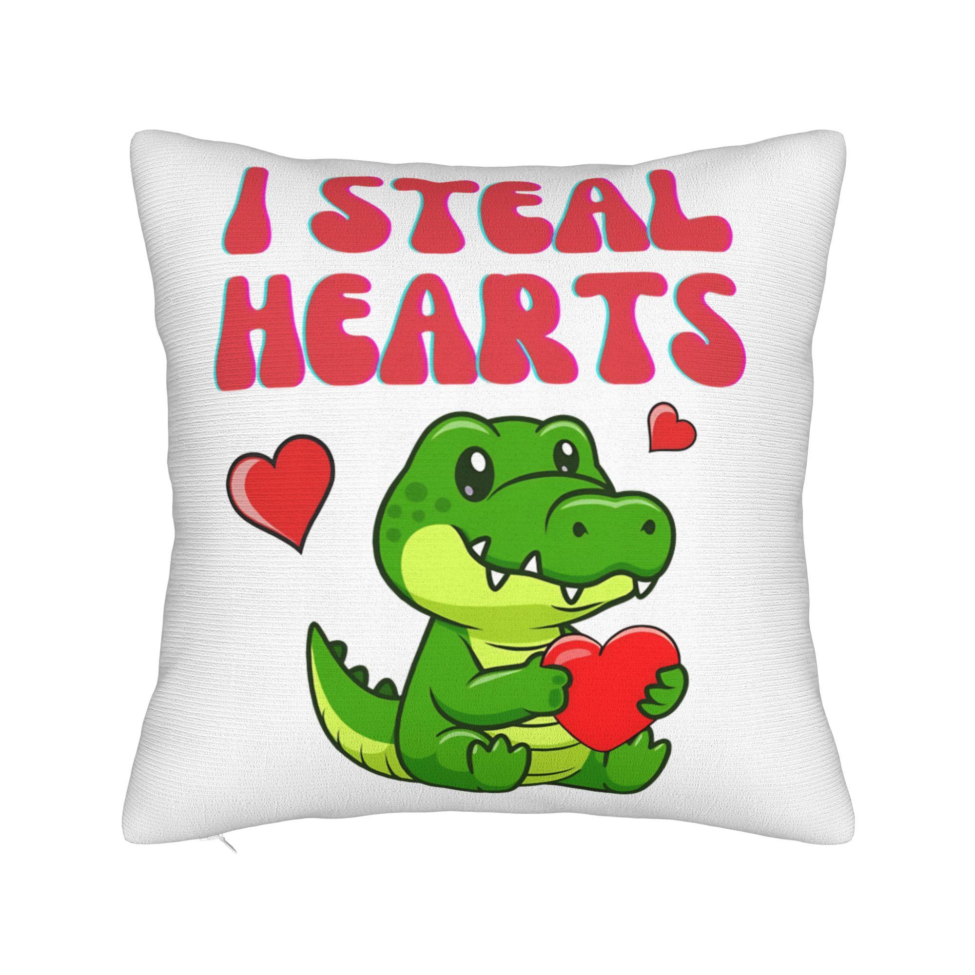 I Steal Hearts Trex Dino Cute Pillow Case Comfy Pillow Cover For Sofa Couch Bed Living Room Novelty Pillowcases 30cmx30cm