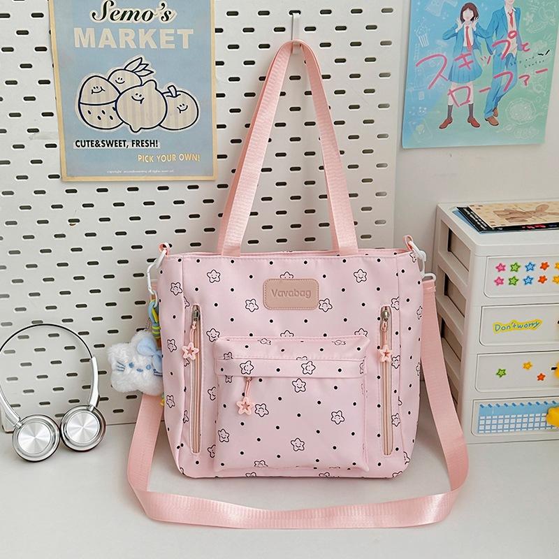 Schoolbag, cherry blossom pink Korean fresh school bag, Japanese princess versatile cute star print backpack, middle and high school backpack