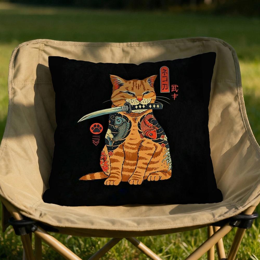 Japanese Style Cat Cushion Cover Soft Reversible  Durable Pillow Cover  MultiScene Use for Home  Car Daily Comfort