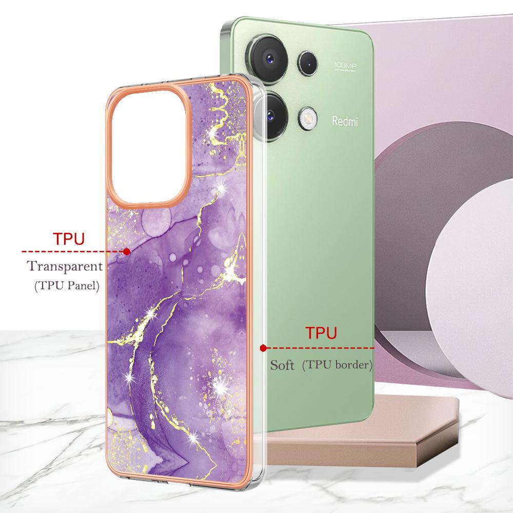 For Xiaomi Redmi Note 13 4G TPU Case with IMD Marble Pattern Electroplated Back Cover