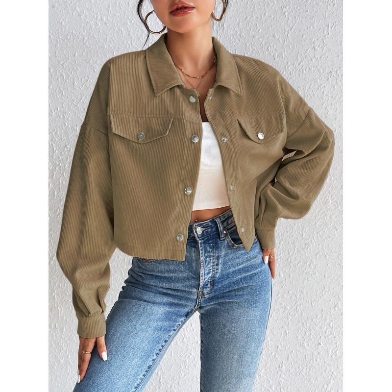 Autumn and Winter Loose Long Sleeve Casual Women Short Coats Buttons Simple Elegant Fashion Office Jacket Lapel Ladies Solid Color Clothing