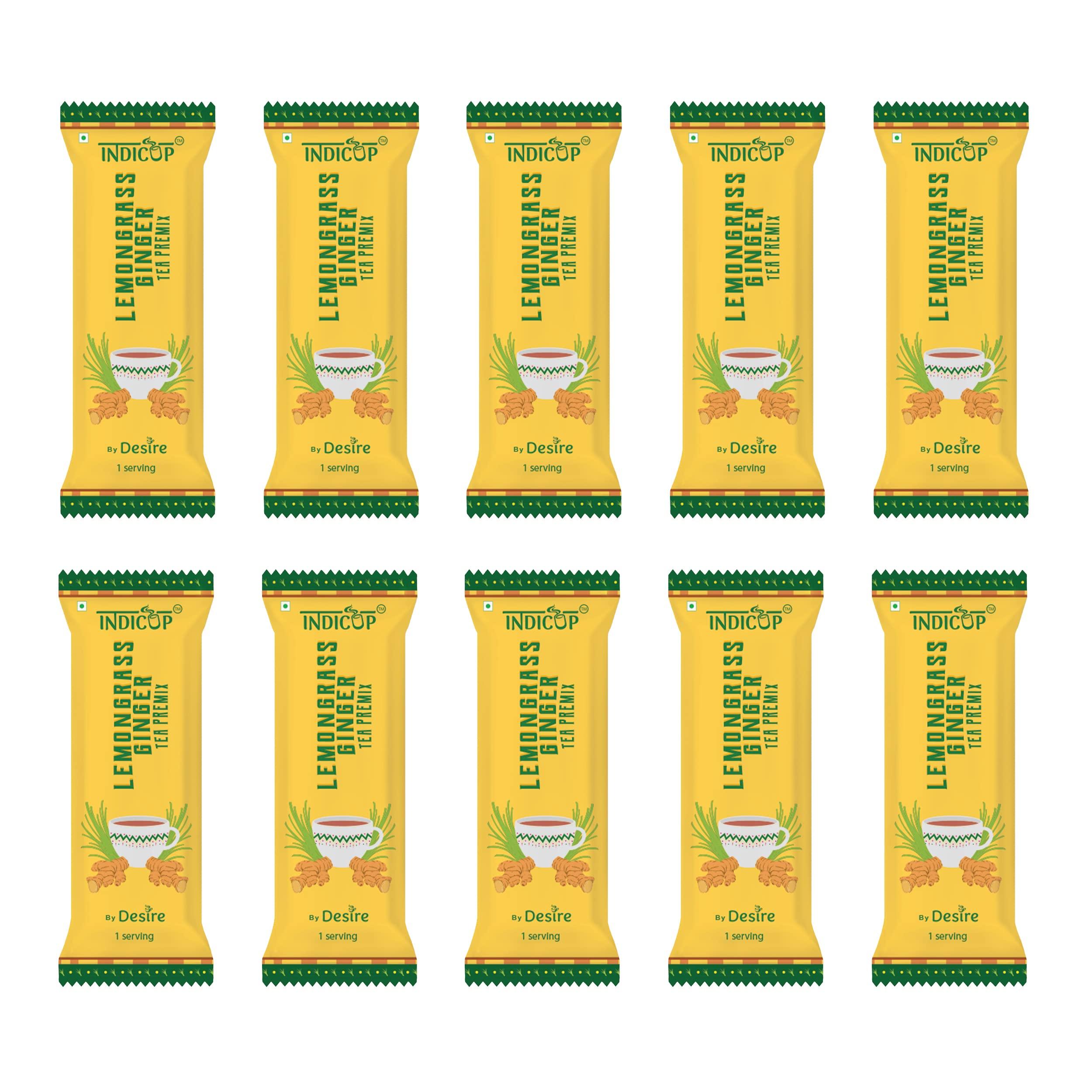 Indicup Lemongrass Ginger Tea Instant Premix, Instant tea mix, Refreshing tast (50 Sachets Pack).