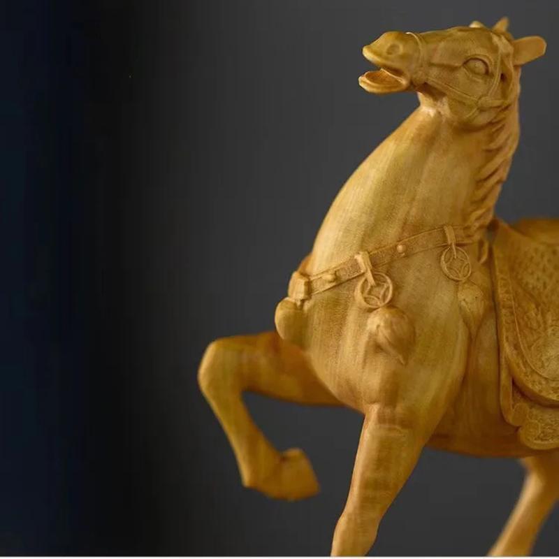 Natural Boxwood Animal horse statue Solid wood carving Suitable for home Room Office Desktop Art Deco accessories