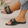 Fashion 2025 Plus Size Women's Open Toe Slippers Summer Metal Decoration Chain Pointed Toe Sandal Flat with Fashion Daily Dress Slippers