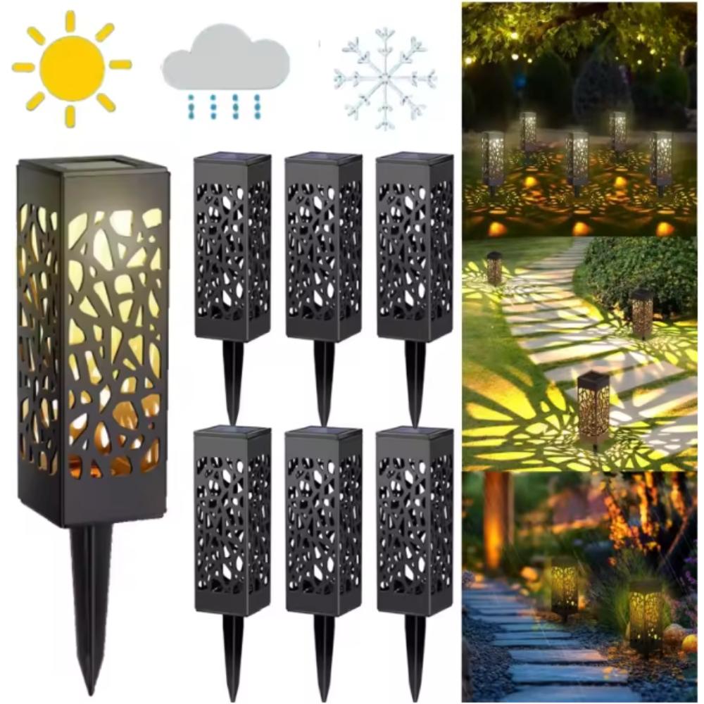 Solar Garden Pathway Lights Waterproof LED Lawn Lamps with Unique Hollow Patterns Sensor for Outdoor Decorative Illumination