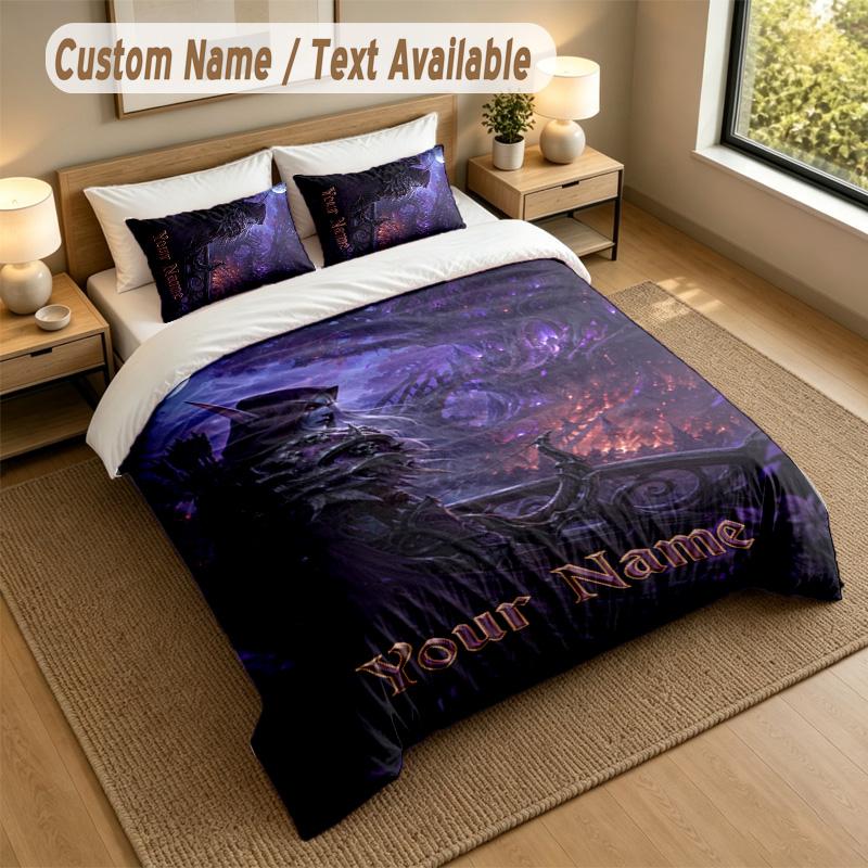 3Pcs Bedding Set Custom Name Text, 1 Sheet 2 Pillowcases Home Bed DecorWorld of Warcraft