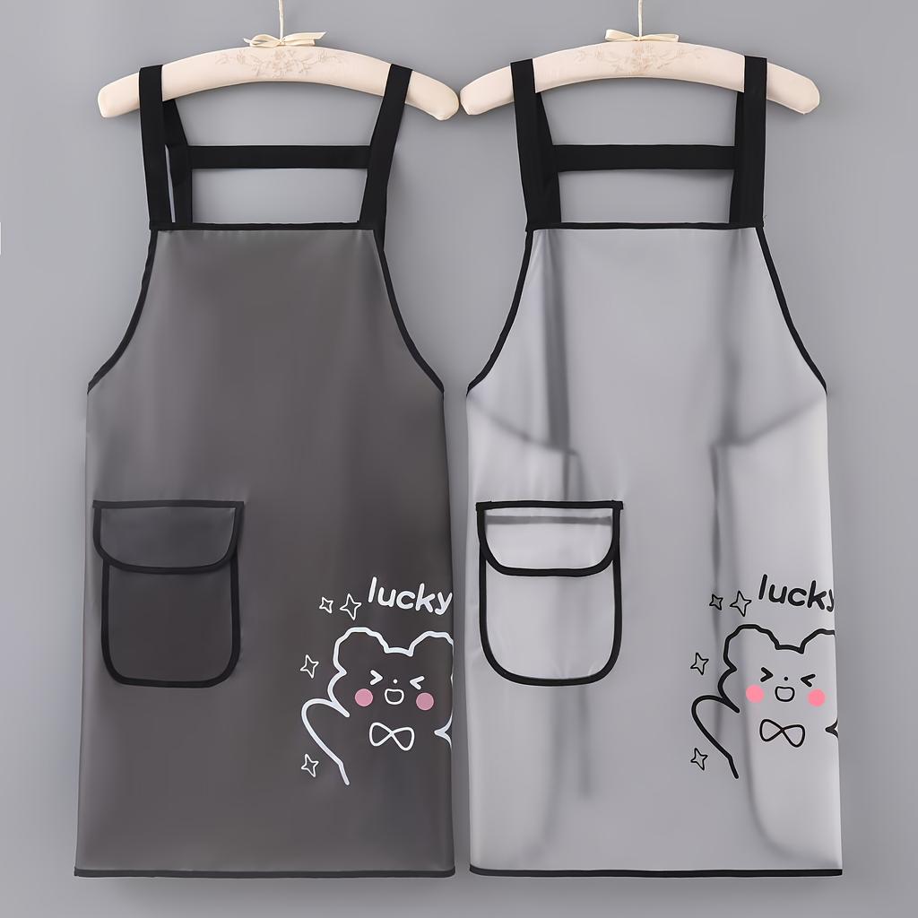 Unisex Apron, Transparent TPU Bear Print Apron with Single Pocket, Suitable for Kitchen/Dining/Garden Gardening, Black and White