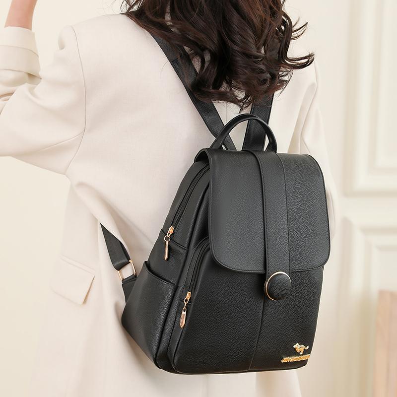 Women's Soft Leather Large Capacity Solid Color Bag Backpack Shoulder Bag