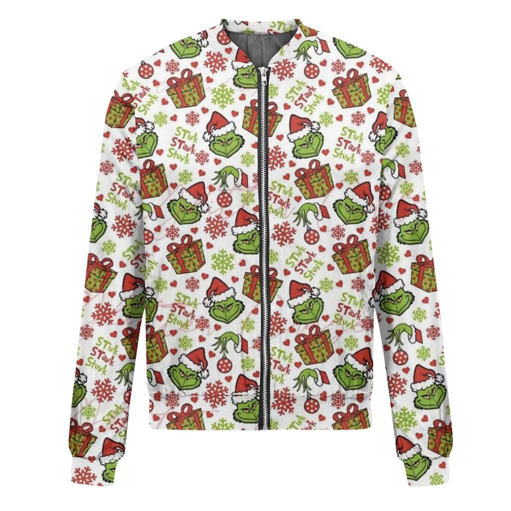 Women's Long Sleeve Zipper Christmas Print Jacket Casual Quilted With Pockets Jacket