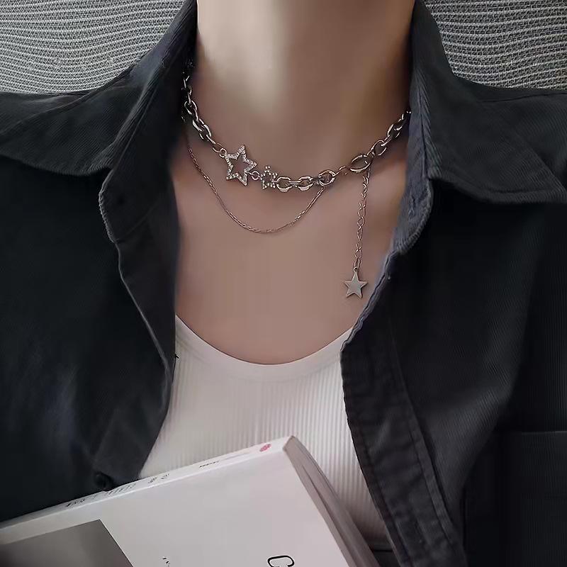 Y2K Star Zircon Pendant Necklace for Women Luxury Sweet Cool Girl Punk Heart Clavicle Chain New Fashion Jewelry Party Gift