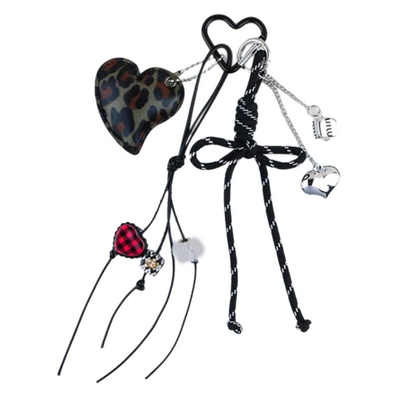 PU Bows Heart Keychain Charm Elegant Bag Accessory Gift For Women Girls Lightweight Bag Pendant For Purse Keys Phone