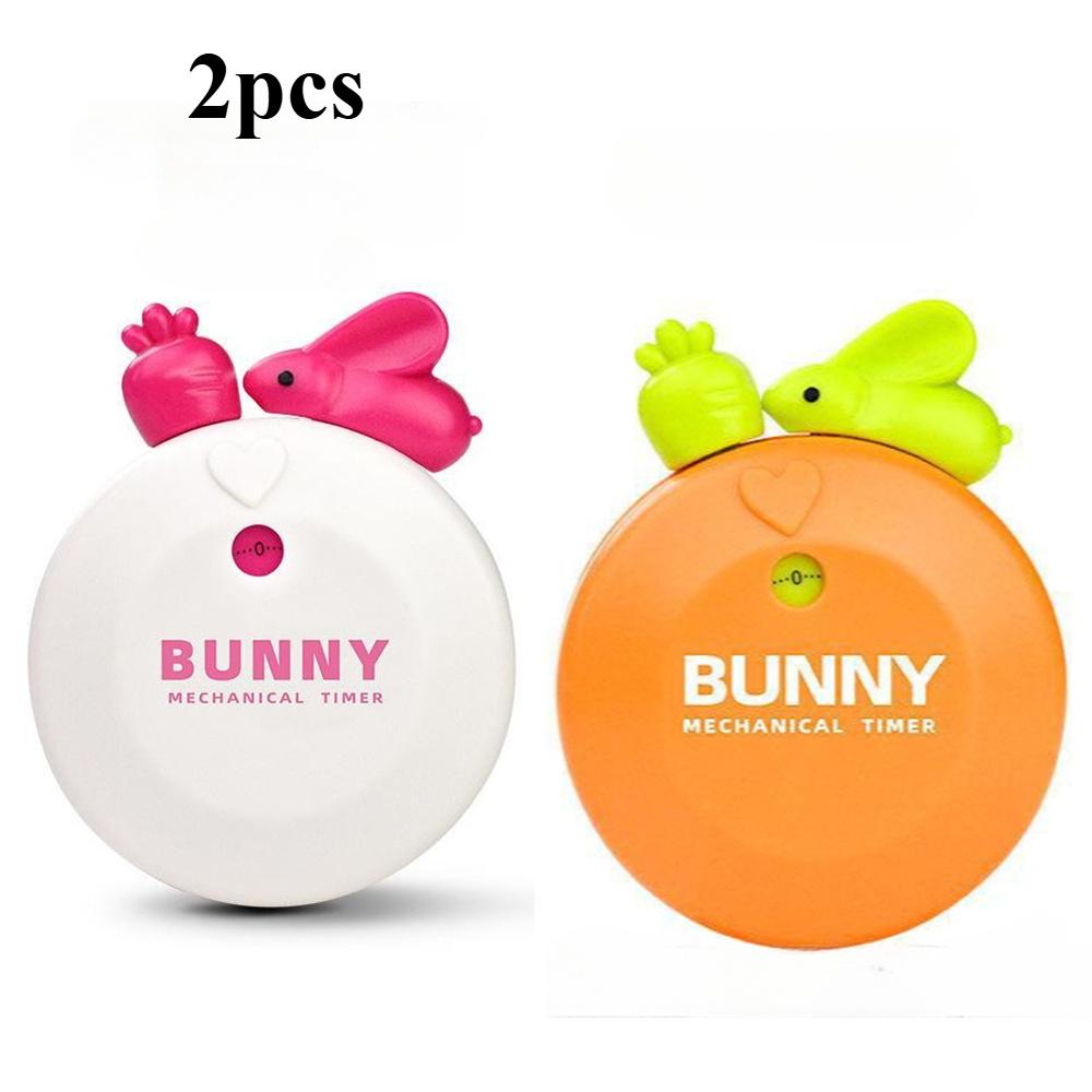 

Набор из 2 механических кухонных таймеров с мультяшным кроликом, ручной завод, таймер обратного отсчета для яиц, пластиковый материал, не требует батареек