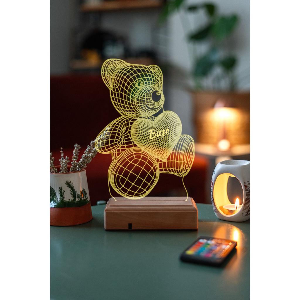 Gift For Valentine 3d Love Teddy Bear 16 Colors Decorative 16 Colored Led Lamp