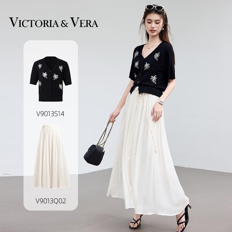 VICTORIA&VERA Women's Cotton Linen Blend Pleated Midi Skirt