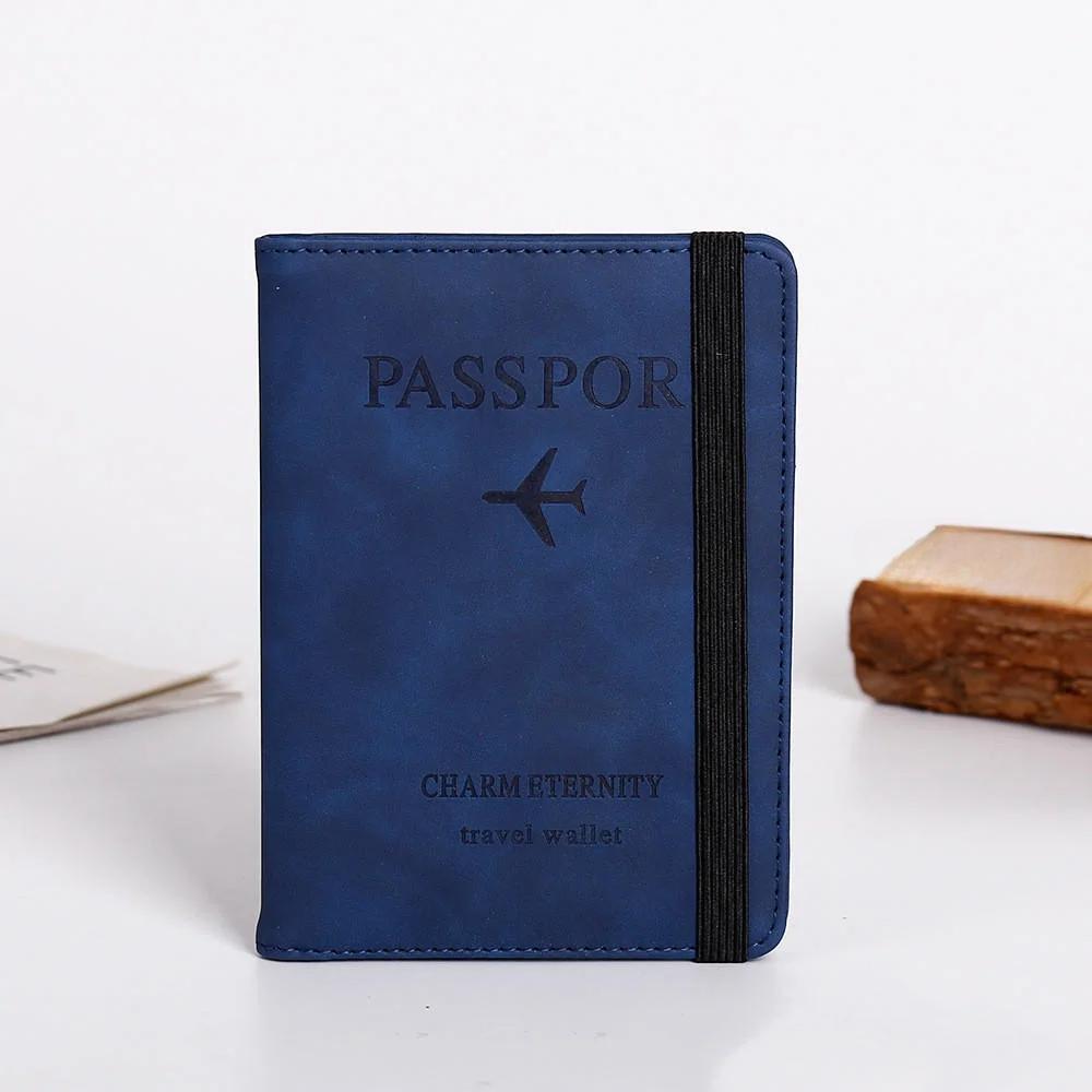 Чехол для паспорта из искусственной кожи, держатель для паспорта, защитный чехол, держатель для карточек для путешествий синий