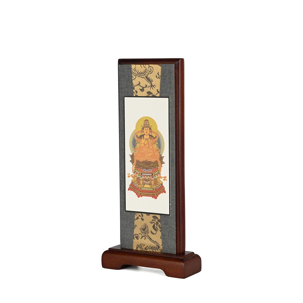 Urban Workshop Dainichi Nyorai Standing Hanging Scroll (Walnut Color) Wooden Frame Buddhist Altar Accessories Mini Size 20cm High X 9cm Wide