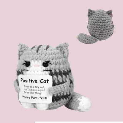 Gato Positivo de Ganchillo Mini Animal Soporte Regalos Inspirador Hecho a Mano con Tarjeta Amigos Lindos Familia Cumpleaños Regalo de Navidad